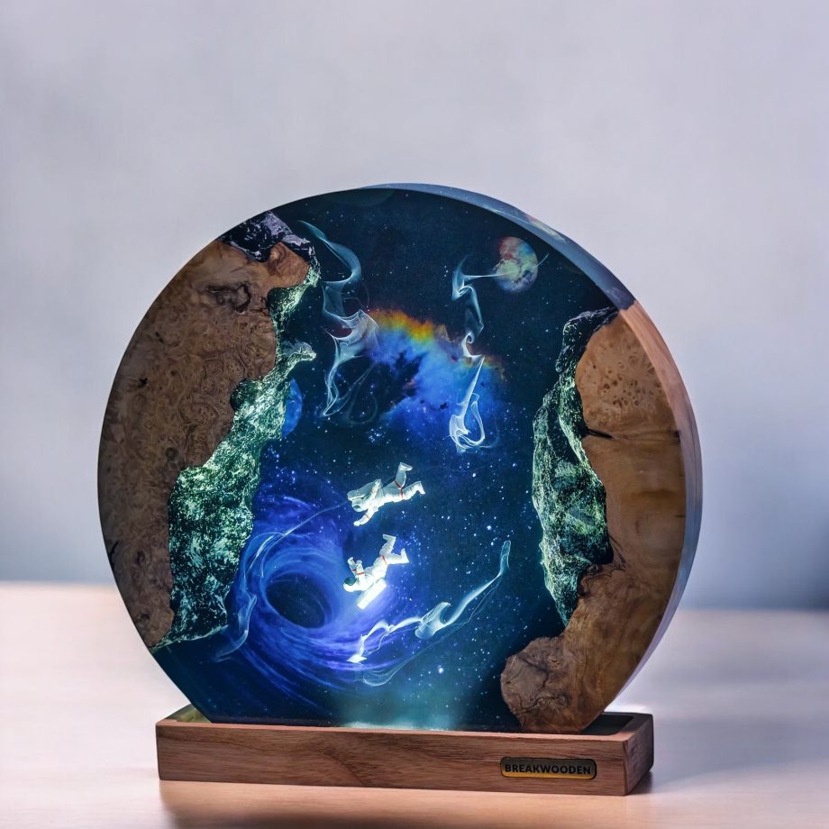 Handmade Astronaut Epoxy Resin Lamp | Cosmic Black Hole LED Night Light
