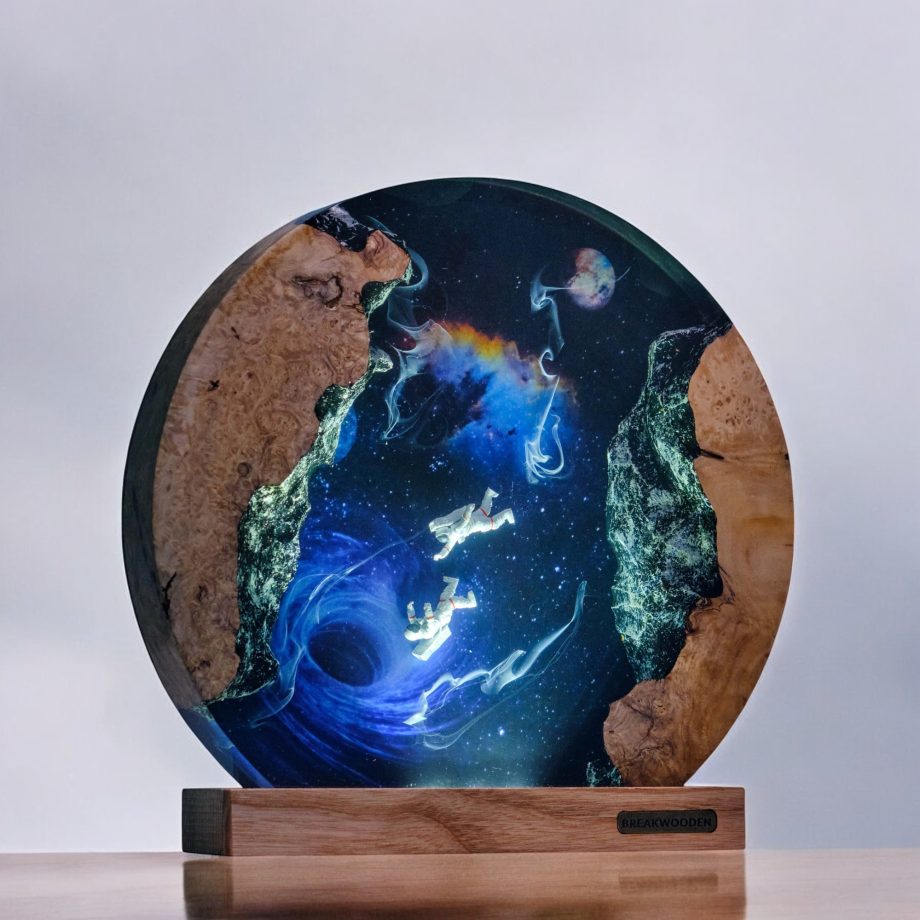 Handmade Astronaut Epoxy Resin Lamp | Cosmic Black Hole LED Night Light