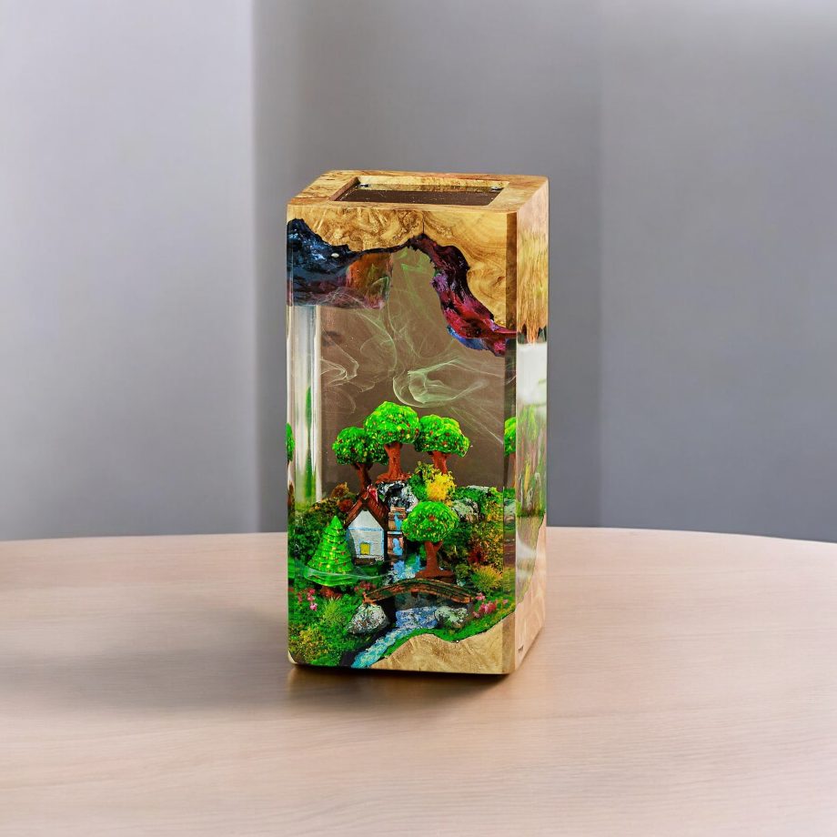 Miniature Forest House Epoxy Resin Lamp | Handmade Nature-Inspired Décor