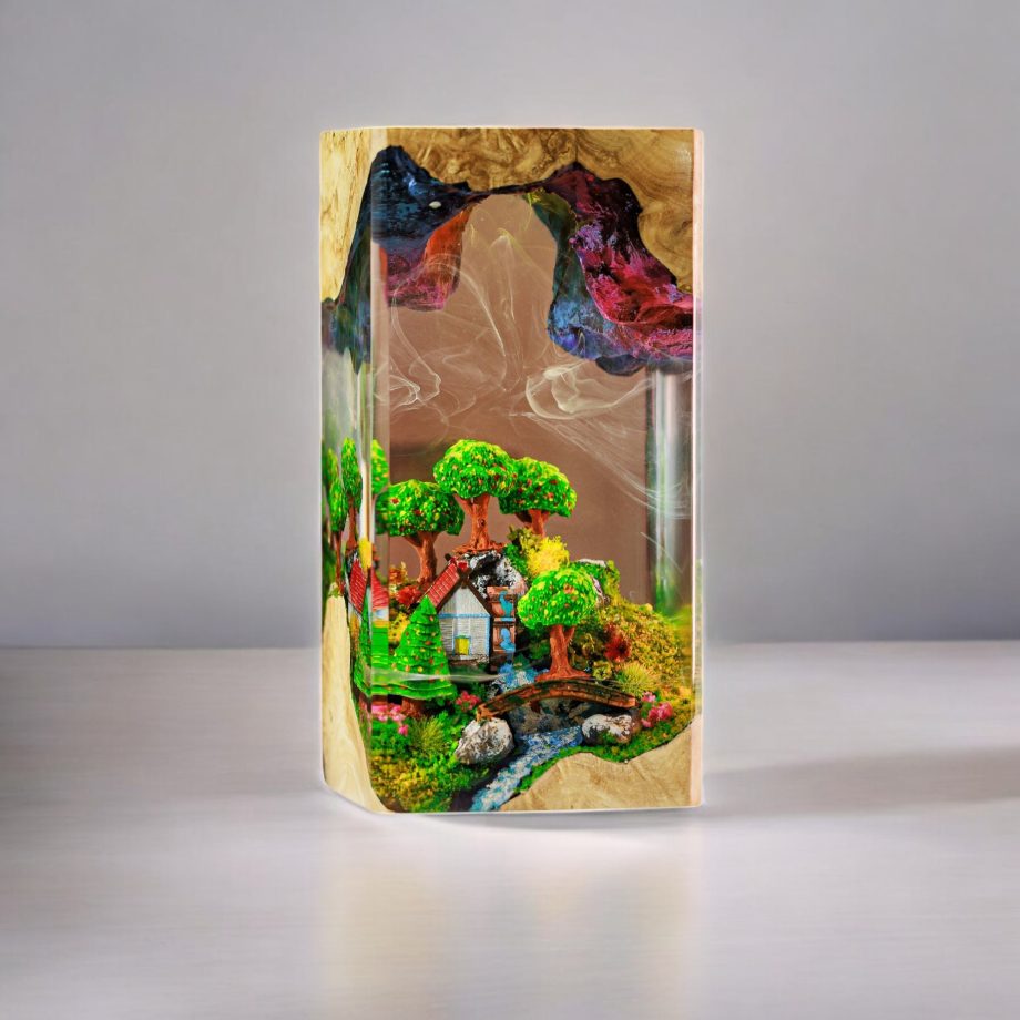 Miniature Forest House Epoxy Resin Lamp | Handmade Nature-Inspired Décor