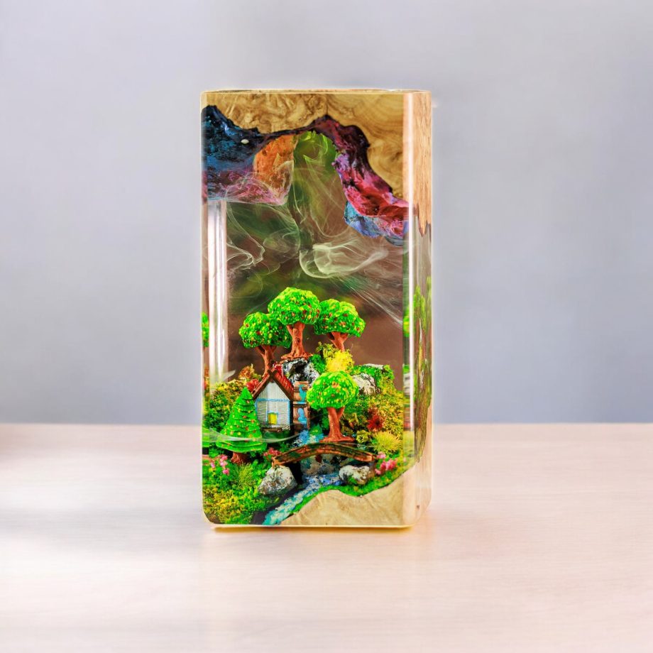Miniature Forest House Epoxy Resin Lamp | Handmade Nature-Inspired Décor