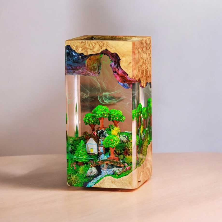 Miniature Forest House Epoxy Resin Lamp | Handmade Nature-Inspired Décor