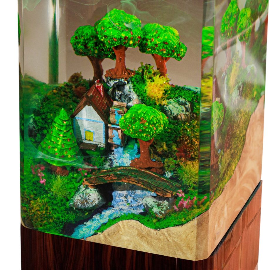 Miniature Forest House Epoxy Resin Lamp | Handmade Nature-Inspired Décor