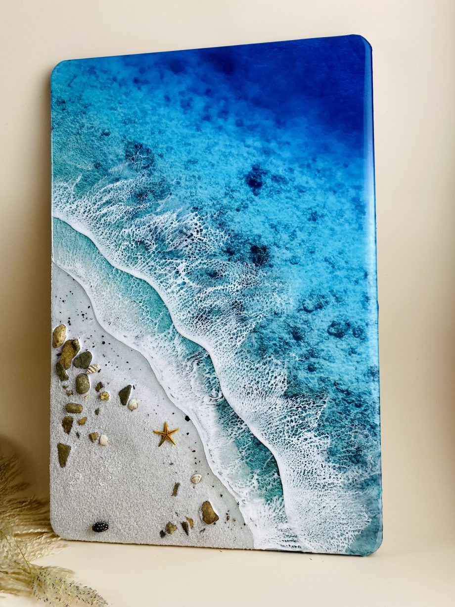 Handmade 3D Epoxy Resin Beach Art – Ocean Waves on Sandy Shore