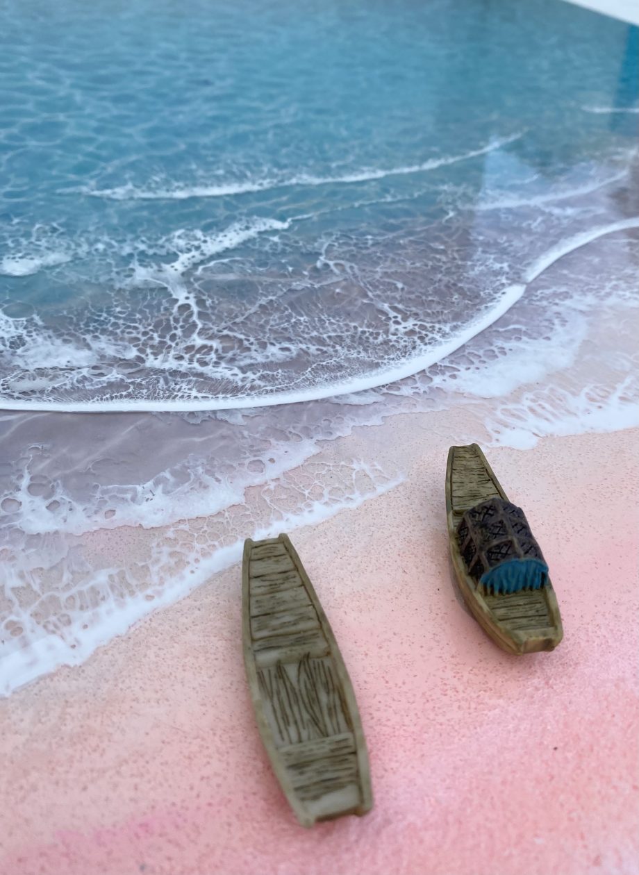 Handmade 3D Epoxy Resin Beach Art | Pink Sand Shore & Crystal Blue Waves