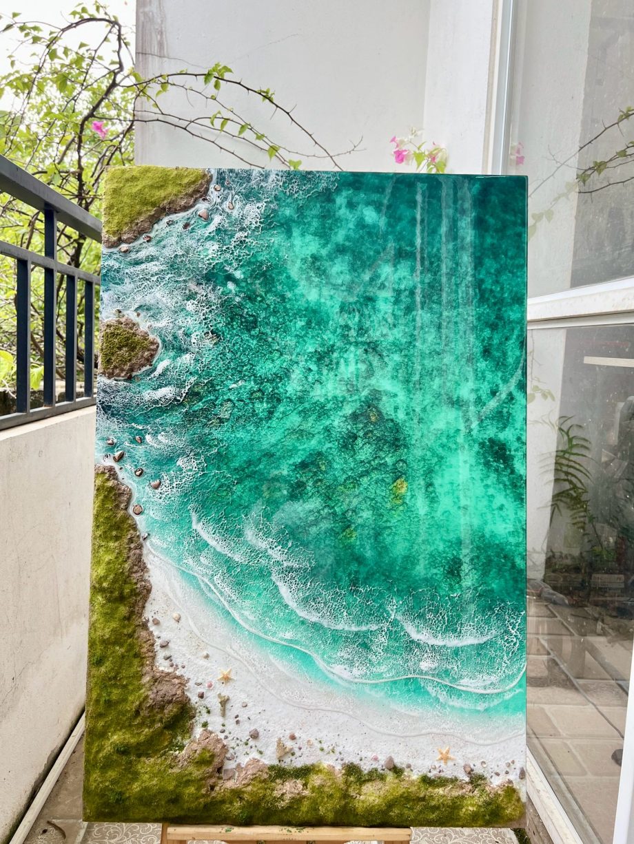 Luxury 3D Epoxy Resin Ocean Wall Art – Turquoise Paradise Beach