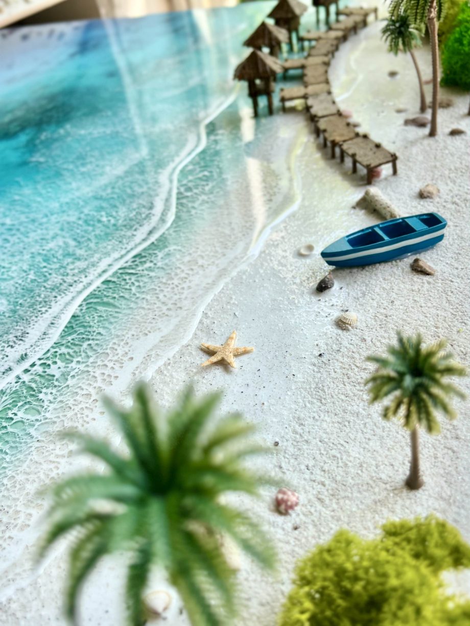 Handmade 3D Resin Beach Art – Luxurious Coastal Escape with Realistic Waves