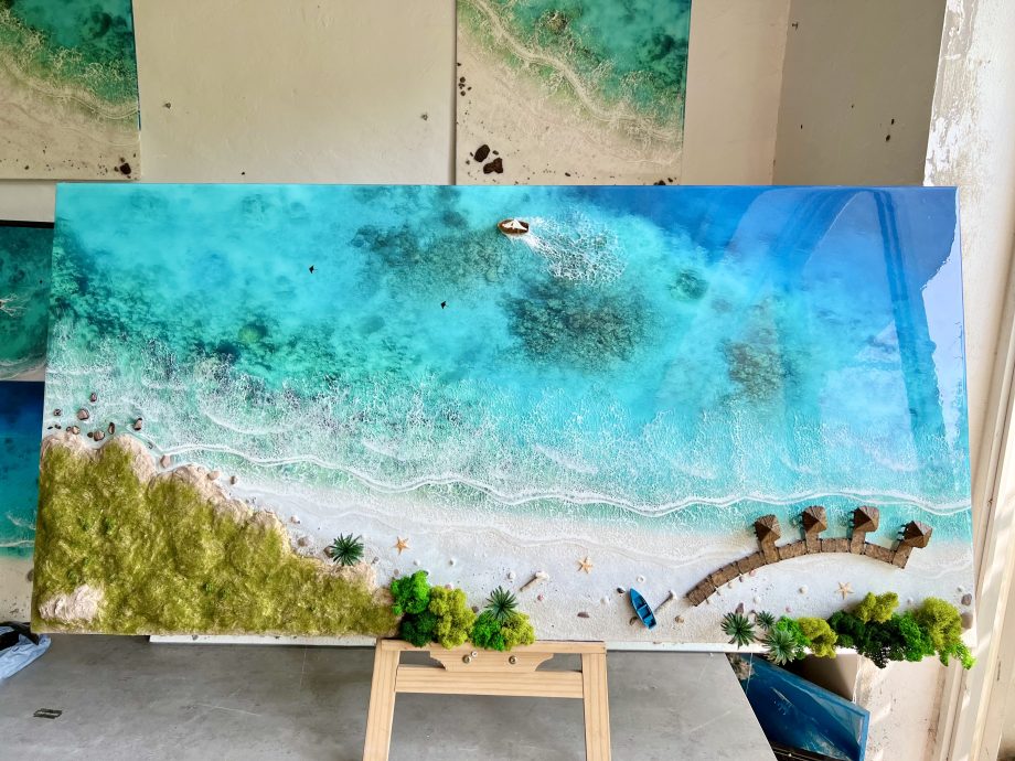 Handmade 3D Resin Beach Art – Luxurious Coastal Escape with Realistic Waves