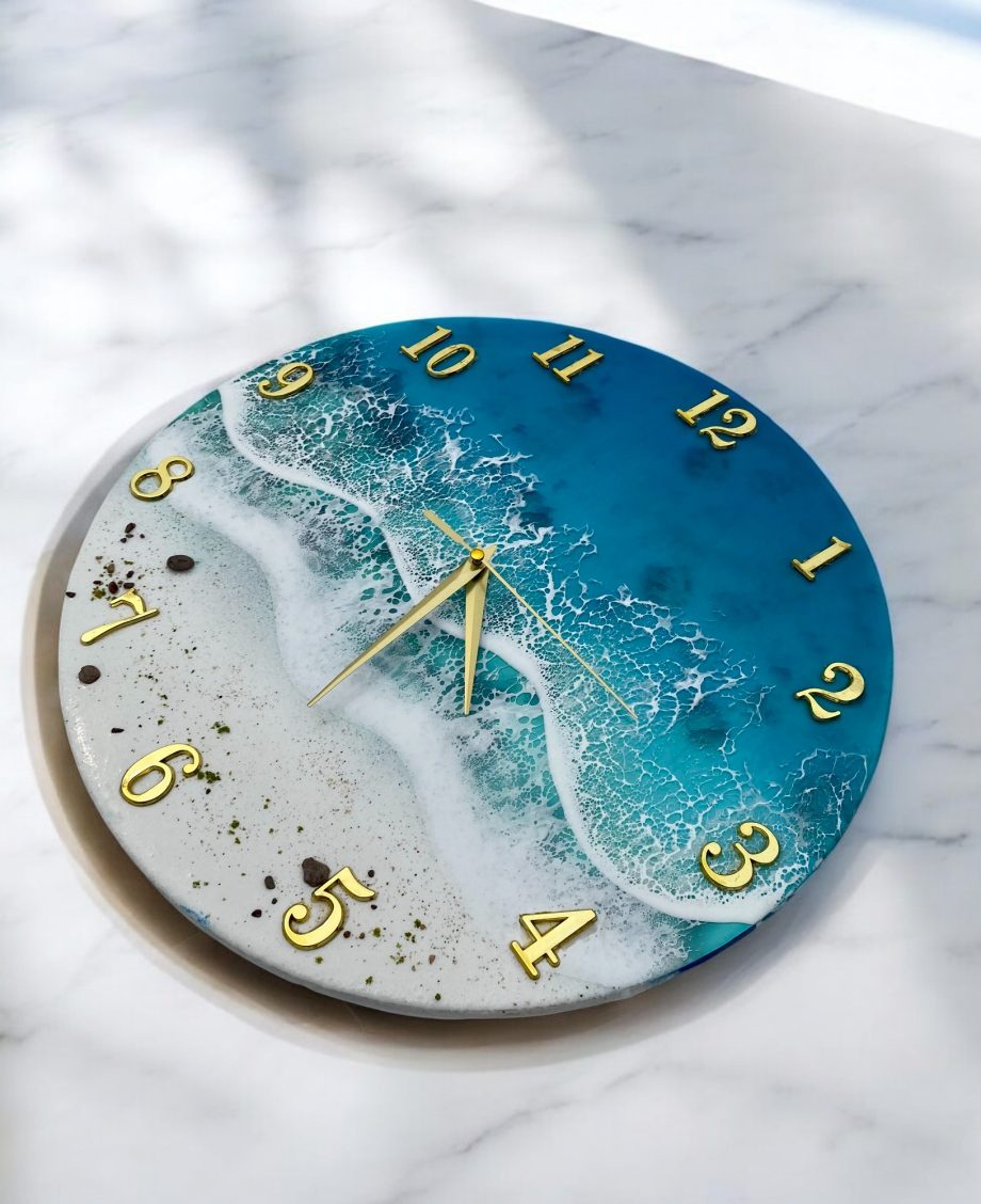 Handmade Ocean Resin Wall Clock | Coastal Elegance for Your Home Decor