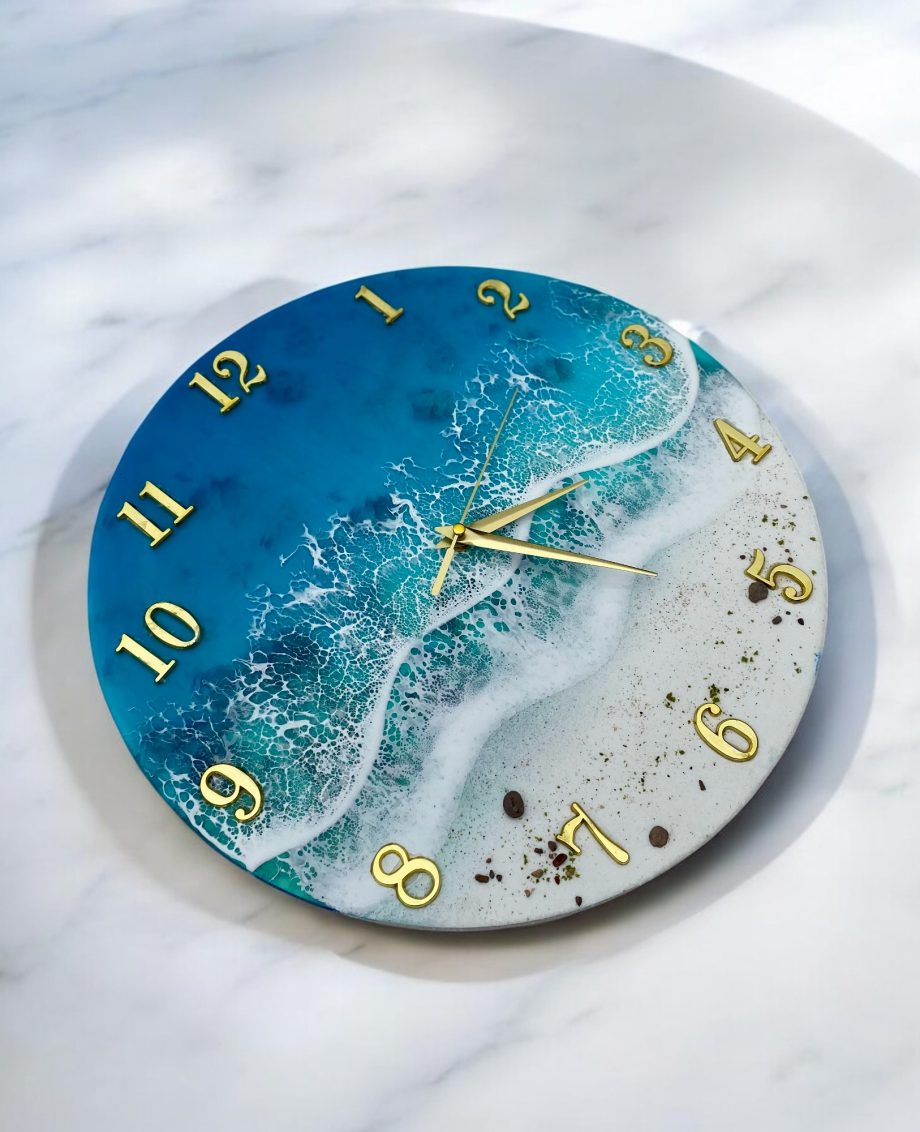 Handmade Ocean Resin Wall Clock | Coastal Elegance for Your Home Decor