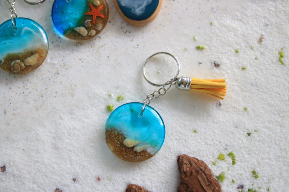 Handmade Ocean Resin Seashells Keychain | Beach Wave Epoxy Charm ( Gift )