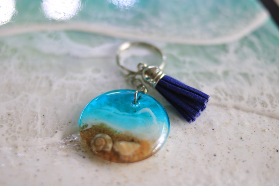 Handmade Ocean Resin Seashells Keychain | Beach Wave Epoxy Charm ( Gift )
