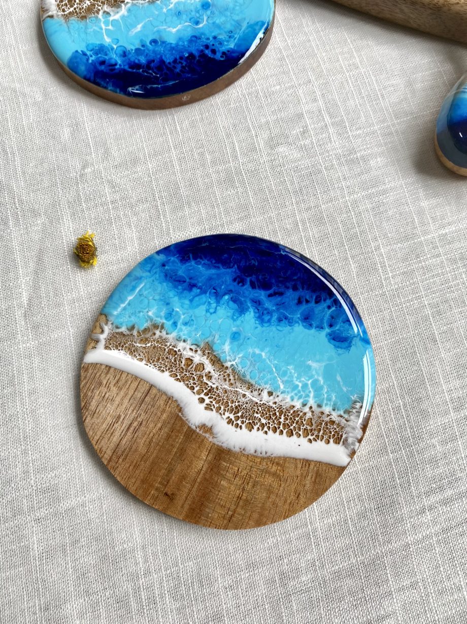 Ocean Resin Cheese Board & Coaster Set | Handmade Charcuterie Serving Kit