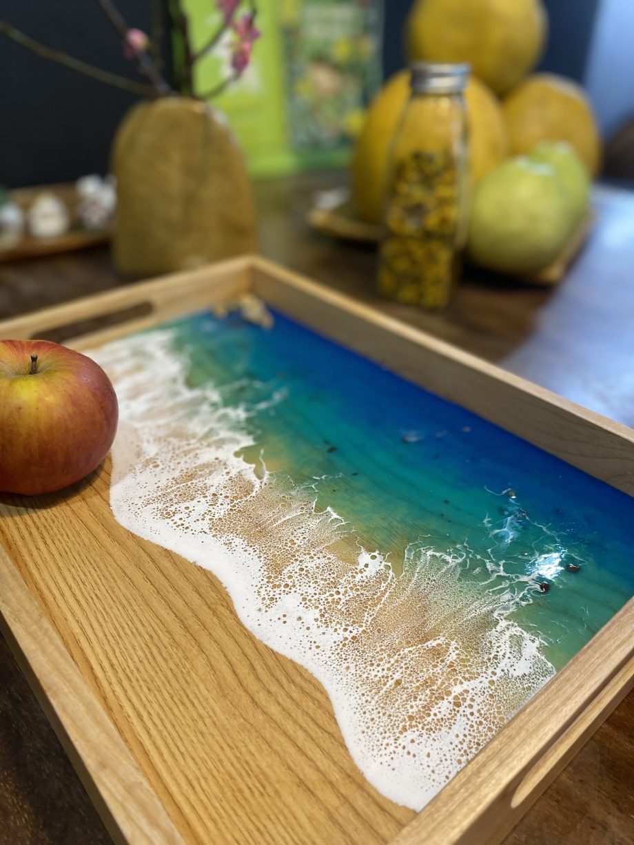 Handcrafted Ocean Resin Serving Tray | Coastal Elegance for Your Home