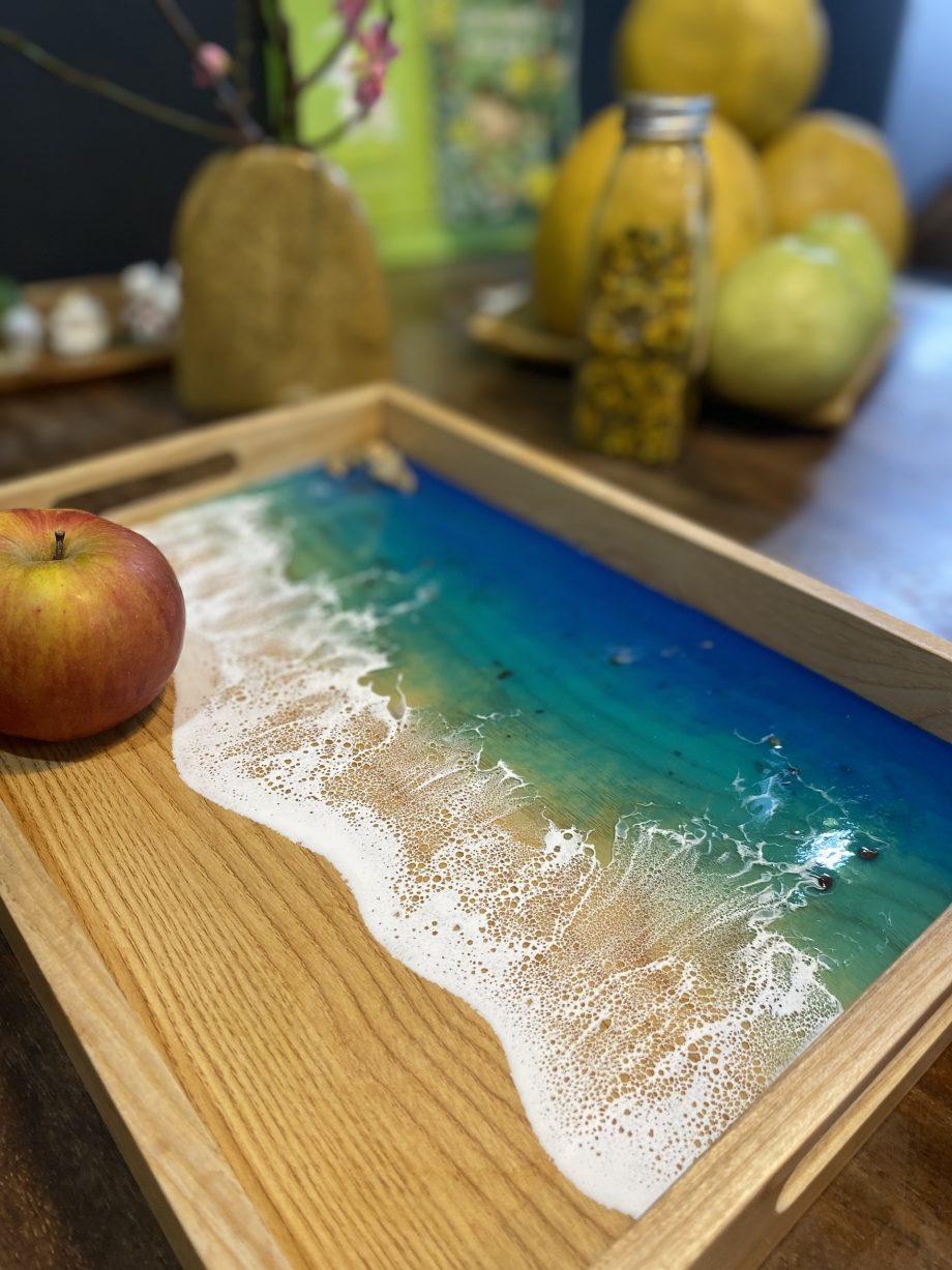 Handcrafted Ocean Resin Serving Tray | Coastal Elegance for Your Home