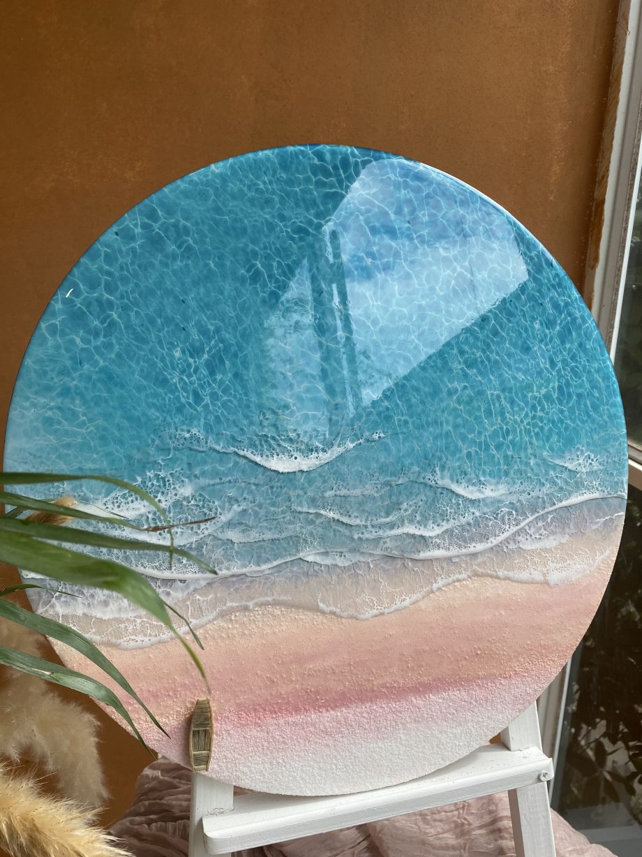 OceanEpoxy Round 3D Resin Ocean Wall Art - Handcrafted Beach & Waves Decor