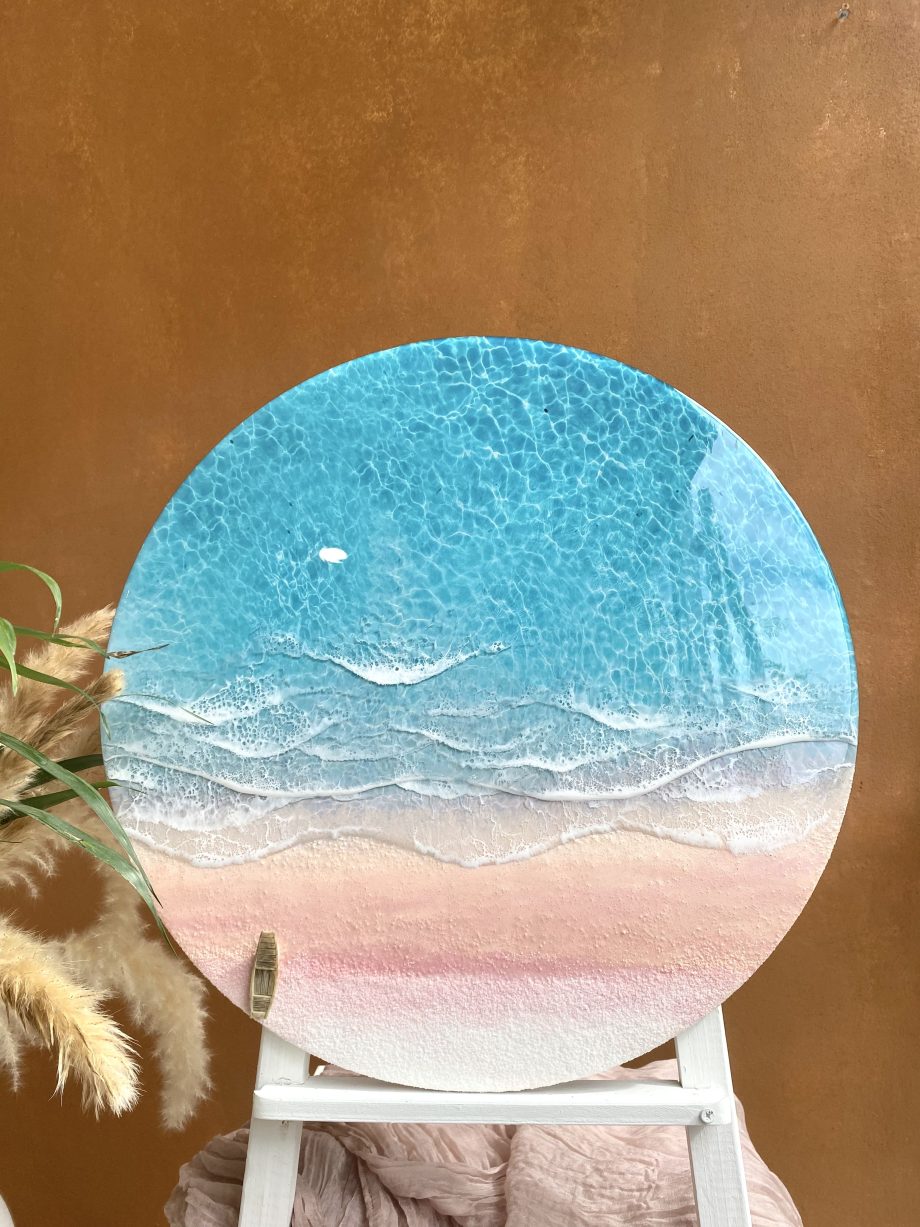 OceanEpoxy Round 3D Resin Ocean Wall Art - Handcrafted Beach & Waves Decor