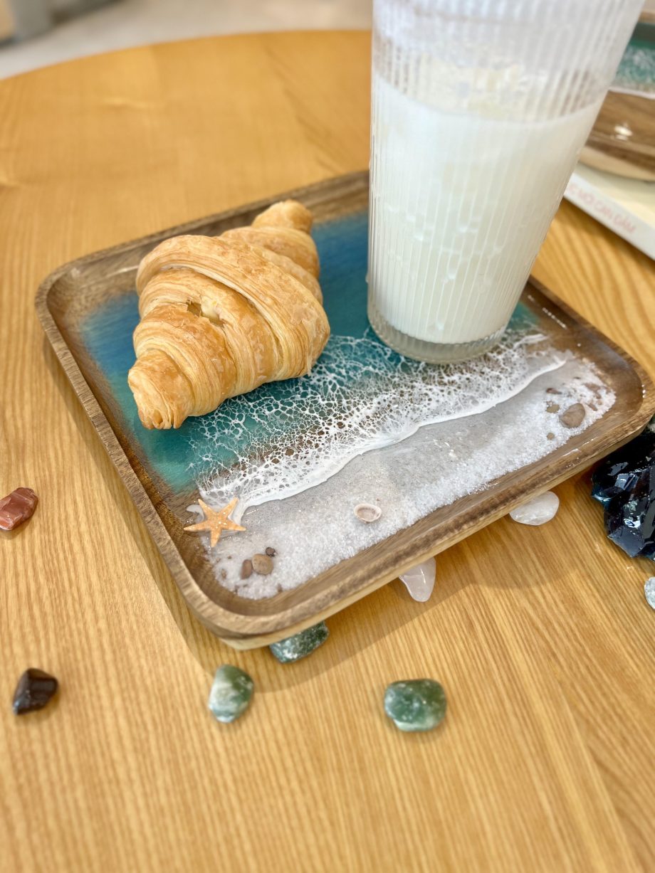 Ocean Resin Square Serving Tray – Handmade Beach Wave Wooden Décor